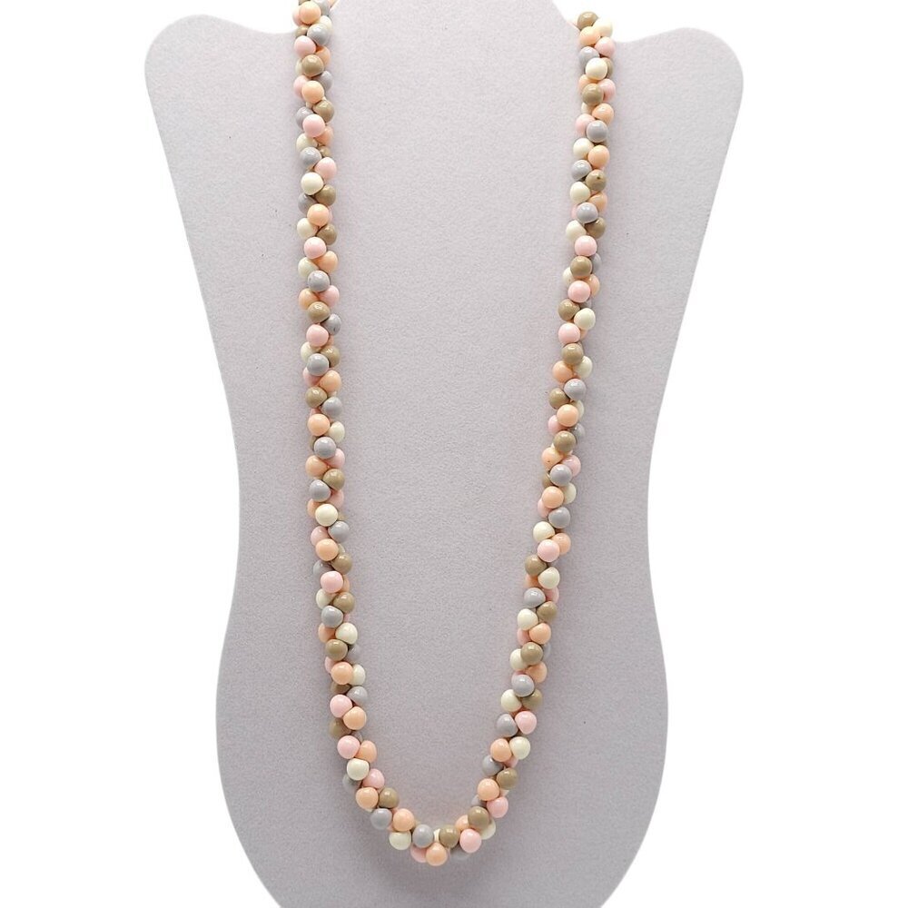 Vintage Estate Pastel Resin 1950s Multi-Strand Bead Necklace in Pink Cream, Gray
